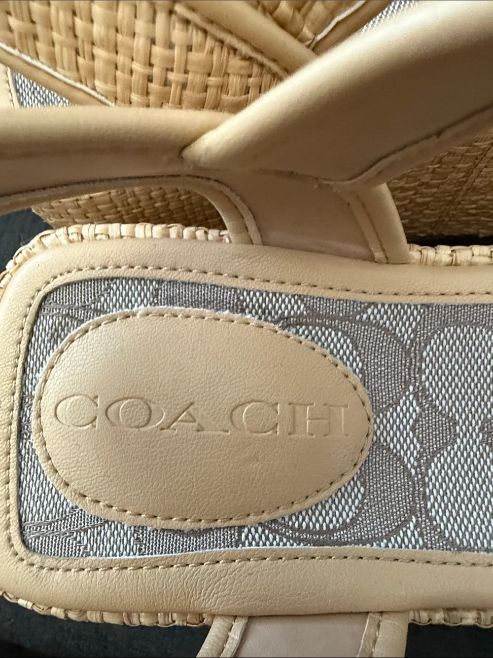 Coach Beige Woven Platform Wedge Sandals